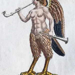 Hand-colored copper engraving of a Siren print