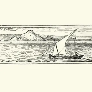 Sketch of Lateen Sail boat, Poros, Greece, 19th Century Sketch of Lateen Sail boat, Poros, Greece, 19th Century