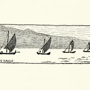 Sketch of Lateen Sail boats, Greece, 19th Century, Walter Crane Sketch of Lateen Sail boats, Greece, 19th Century, Walter Crane