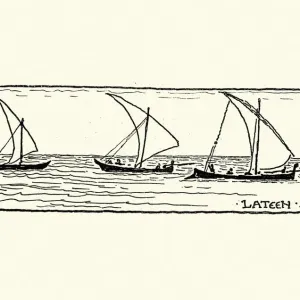 Sketch of Lateen Sail boats, Greece, 19th Century, Walter Crane Sketch of Lateen Sail boats, Greece, 19th Century, Walter Crane