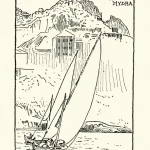 Vintage Lateen Sail Boat Print, Hydra Greece Vintage Lateen Sail Boat Print, Hydra Greece