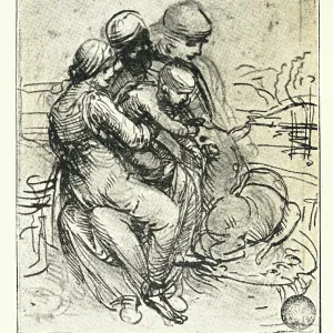 Sketch by Leonardo da Vinci, renaissance art, First idea for the Saint Anne Sketch by Leonardo da Vinci, renaissance art, First idea for the Saint Anne