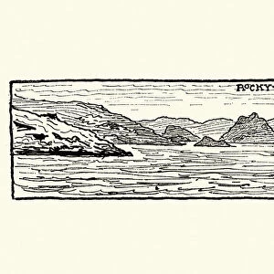 Sketch of Rocky coastline, Hydra, Greece, 19th Century