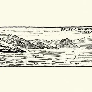 Rocky coastline print of Hydra, Greece Rocky coastline print of Hydra, Greece