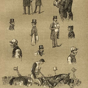 Sketches at Doncaster Racecourse, Horse racing, jockey, spectators, 19th Century