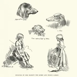 Vintage Engraving Print of Sketches by Queen Victoria and Prince Albert Vintage Engraving Print of Sketches by Queen Victoria and Prince Albert