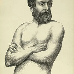 Sketching, drawing bare chested man with beard, life study, Victorian art figure drawing copies 19th Century