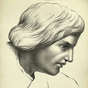 Sketching human face, young man, Bouffant hair style, Victorian art figure drawing copies 19th Century