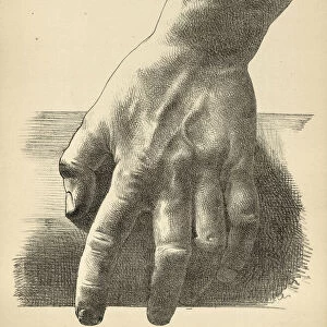 Sketching human hand, grip pressing down, Victorian art figure drawing copies 19th Century