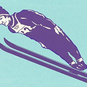 Ski Jumper on Blue Background