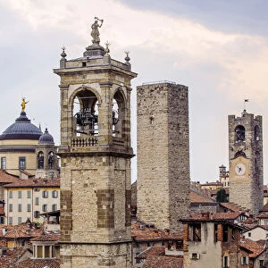 Skyline with towers in Bergamo, Lombardy, Italy