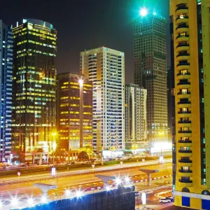 Skyscrapers on Sheikh Zayed Road, night Skyscrapers on Sheikh Zayed Road, night