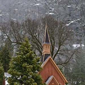 Small wooden church in winter