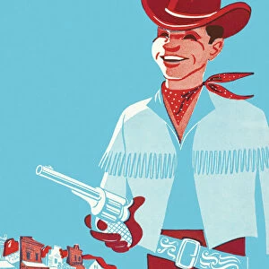 Smiling Cowboy Holding Gun