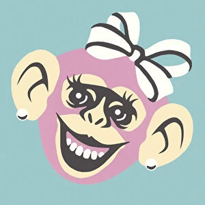 Smiling Monkey with Bow and Earrings