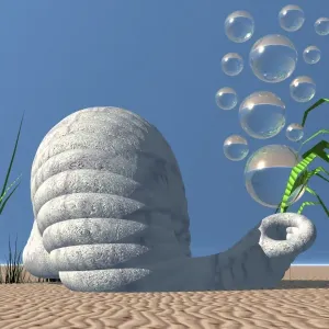 Snail shell and bubbles, 3D computer graphics Snail shell and bubbles, 3D computer graphics