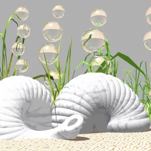 Snail shells on the bottom of the sea, 3D computer graphics Snail shells on the bottom of the sea, 3D computer graphics
