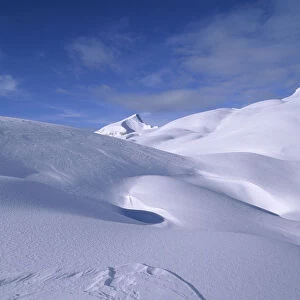 Snow drifts in front of Monte Sella de Sennes, Fanes-Sennes-Prags Nature Park, Dolomites, Italy, Europe
