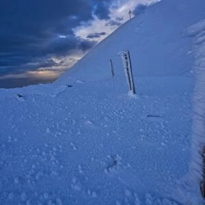 Snow landscape on the Apennines at sunrise, Monte Catria, Marche, Italy