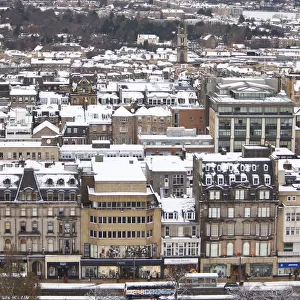 Snowy Edinburgh city vista of New Town
