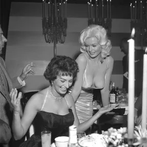 Sophia Loren and Jayne Mansfield at 20th Century Fox Party Print Sophia Loren and Jayne Mansfield at 20th Century Fox Party Print