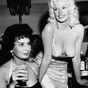 Sophia Loren and Jayne Mansfield at 20th Century Fox Party Print Sophia Loren and Jayne Mansfield at 20th Century Fox Party Print