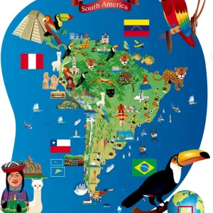 South America Cartoon Map Print