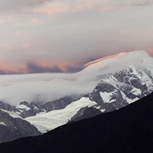 Southern Alps range and glaciers at sunrise, N. Z