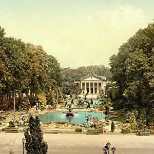 The spa hotel in Wiesbaden, Hesse, Germany, Historic, digitally restored reproduction of a photochrome print from the 1890s