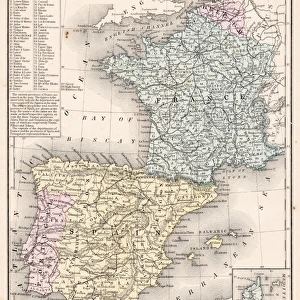 Spain France Portugal map 1867