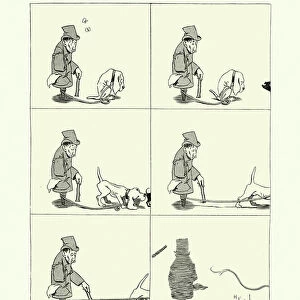 Spinning top man walking his dog, Vintage French cartoon