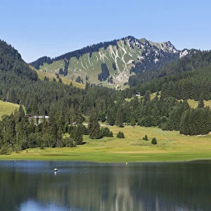 Spitzingsee Lake with Mt Bodenschneid, Mangfall mountains, Upper Bavaria, Bavaria, Germany