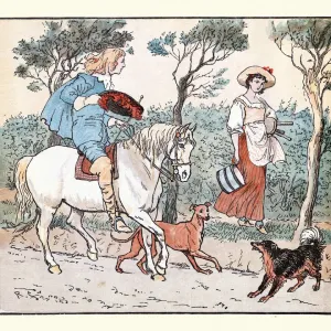 Victorian Era Squire Flirting with Milkmaid Print Victorian Era Squire Flirting with Milkmaid Print