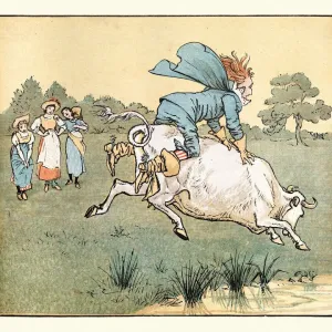 Squire riding the cow, while the milkmaids laugh at him Squire riding the cow, while the milkmaids laugh at him