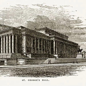 St. Georgeas Hall Liverpool, England Victorian Engraving, 1840