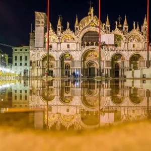 St Mark's Basilica Night Print, Italo-Byzantine Architecture St Mark's Basilica Night Print, Italo-Byzantine Architecture