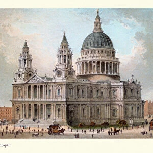 St. Pauls Cathedral, Victorian London landmarks, 19th Century Art print