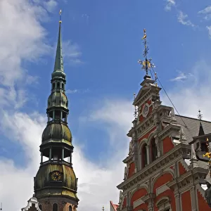 St. Peters Church And The House Of The Brotherhood Of Blackheads In The Old Town Of Riga