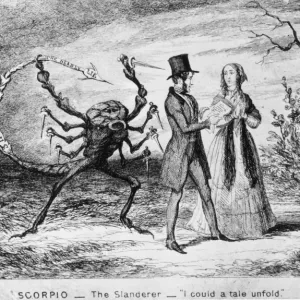 A print of a man being stabbed in the back by a scorpion A print of a man being stabbed in the back by a scorpion