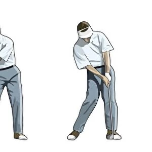 Four stages of golfer performing downswing and impact