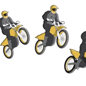 Four stages of motocross rider jumping and landing