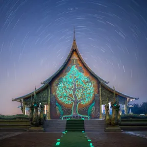 Star Trail over Wat Sirindhorn Wararam, Ubon Ratchathani, Thailand