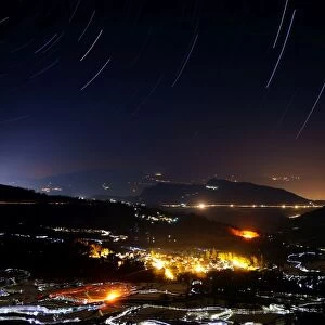 Star trails over Yuanyang rice terrace, China