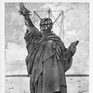 Statue of Liberty Construction and Assembly Victorian Engraving, 1886