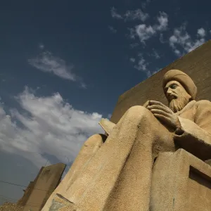 Statue of Mubarak Ben Ahmed Sharaf-Aldin (1169-1239), known as Ibn Almustawfi, a historian and minister of Erbil at the old Qalaa citadel a UNESCO World Heritage Site in the city of Erbil or Arbil Northern Iraq