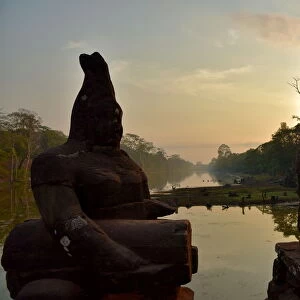 Statues and moat Southgate Angkor Siem Reap Cambodia