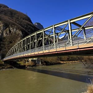 Steel bridge crossing Rhone River, near Chessel, Vaud, Switzerland, Europe