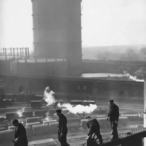 Steel Nerves Print - Battersea Power Station Workers on a Narrow Girder Steel Nerves Print - Battersea Power Station Workers on a Narrow Girder