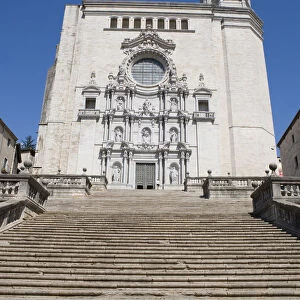 Steps in front of cathedral, low angle view, Girona, Spain