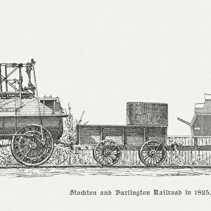 Stockton and Darlington Railway in 1825, wood engraving, published 1885